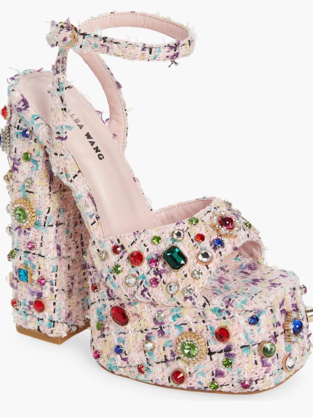 AZALEA WANG HYACINTH TWEED EMBELLISHED PLATFORM SANDALS NWOT